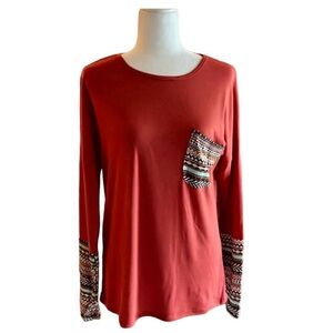 Pogtmm Southwestern Aztec Print Orange Tunic Top Size S